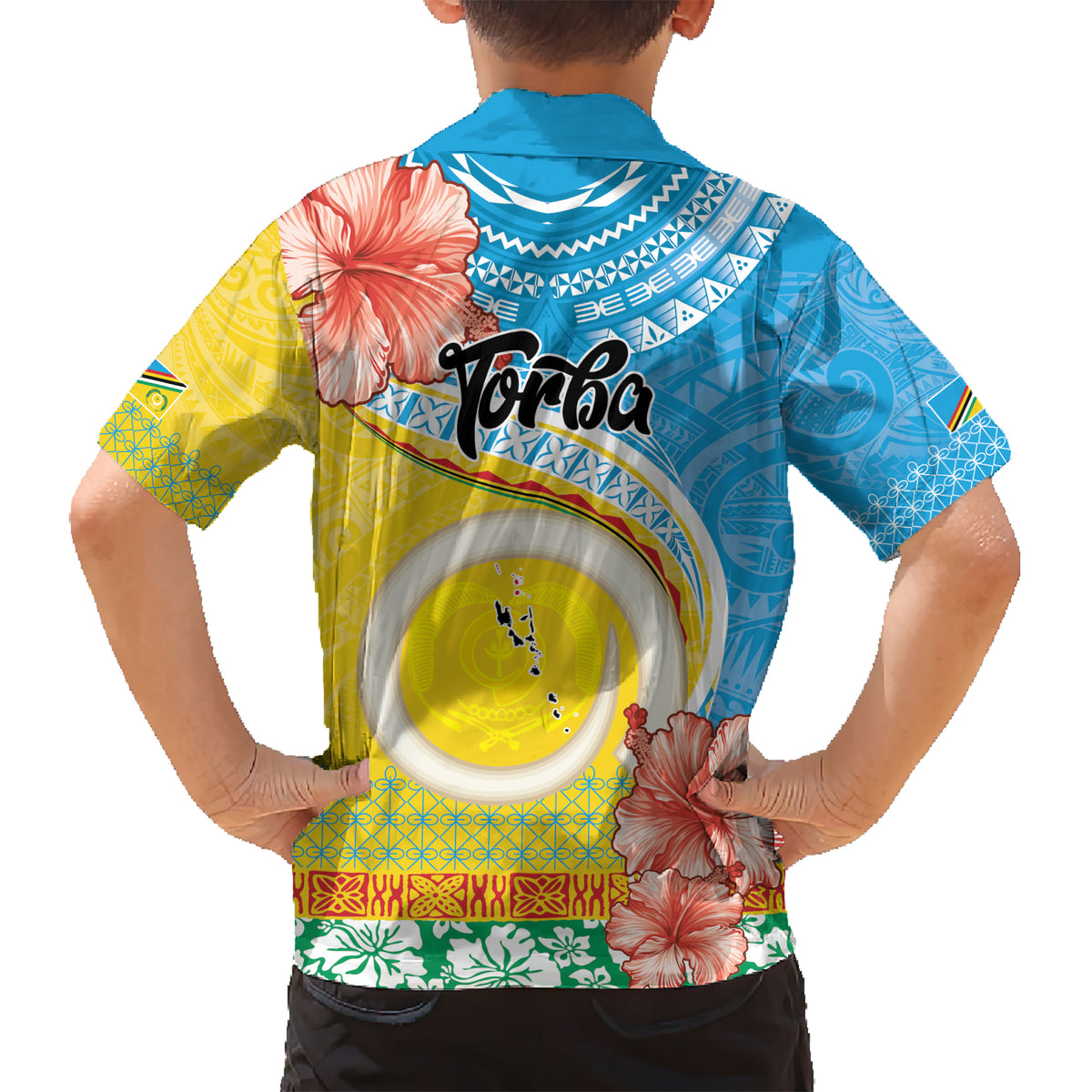 Torba Vanuatu Kid Hawaiian Shirt Hibiscus Sand Drawing with Pacific Pattern