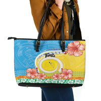 Torba Vanuatu Leather Tote Bag Hibiscus Sand Drawing with Pacific Pattern LT9 - Polynesian Pride