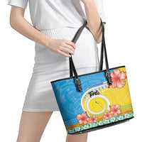 Torba Vanuatu Leather Tote Bag Hibiscus Sand Drawing with Pacific Pattern LT9 - Polynesian Pride