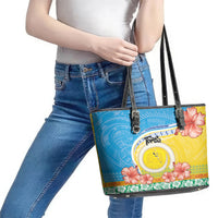 Torba Vanuatu Leather Tote Bag Hibiscus Sand Drawing with Pacific Pattern LT9 - Polynesian Pride
