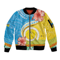 Torba Vanuatu Sleeve Zip Bomber Jacket Hibiscus Sand Drawing with Pacific Pattern