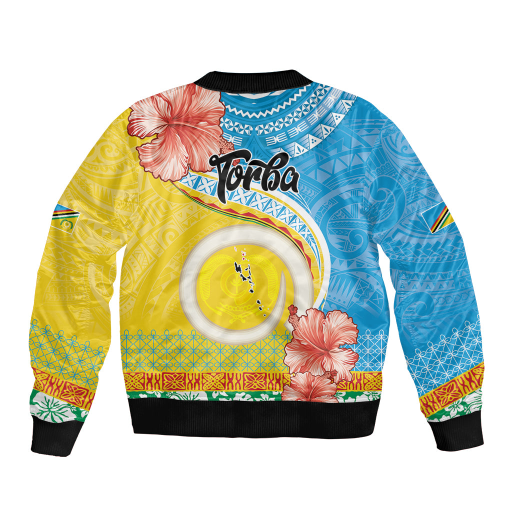 Torba Vanuatu Sleeve Zip Bomber Jacket Hibiscus Sand Drawing with Pacific Pattern