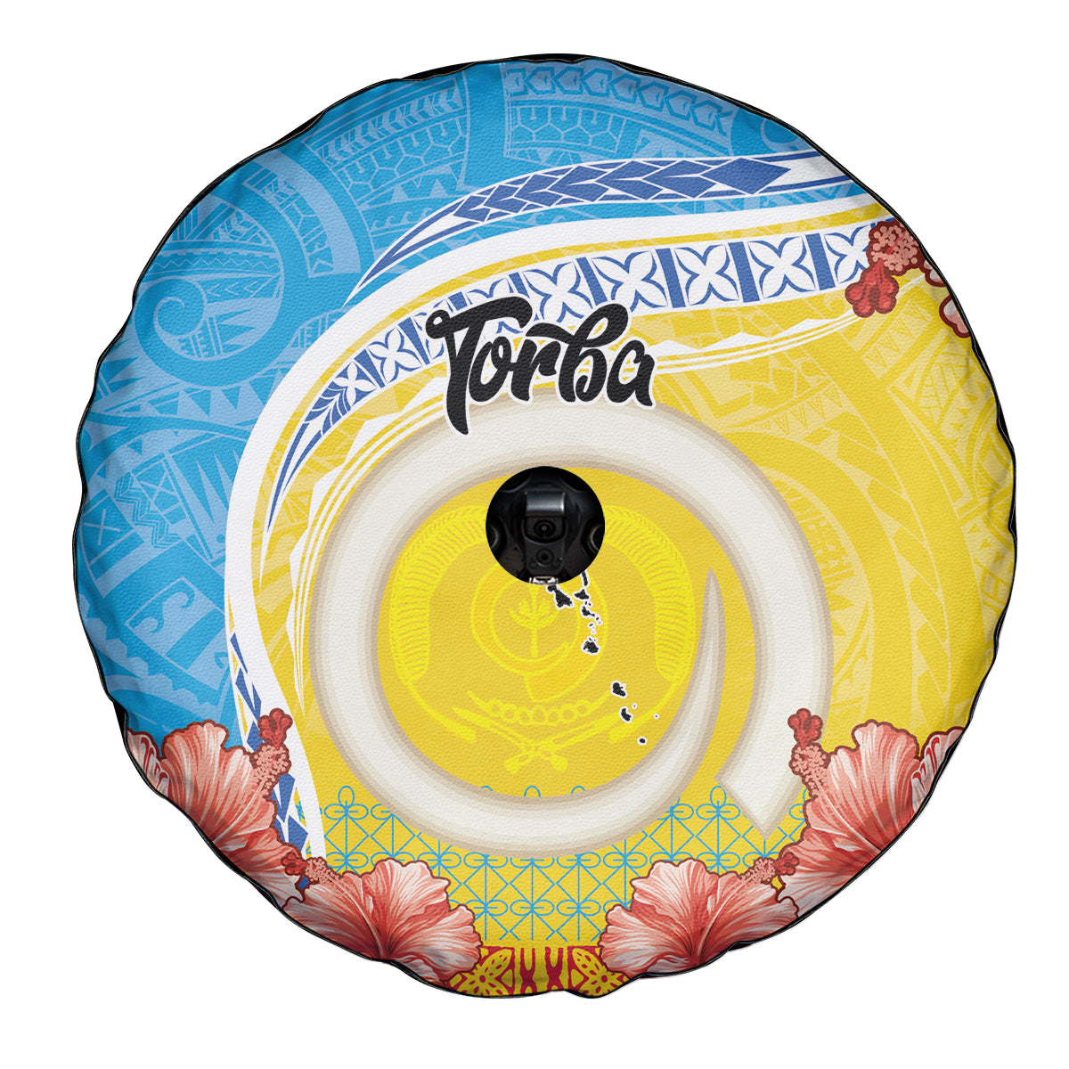 Torba Vanuatu Spare Tire Cover Hibiscus Sand Drawing with Pacific Pattern