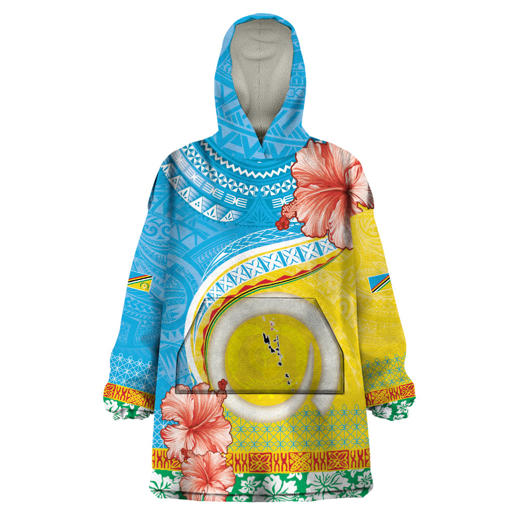 Torba Vanuatu Wearable Blanket Hoodie Hibiscus Sand Drawing with Pacific Pattern LT9 One Size Green Gold - Polynesian Pride