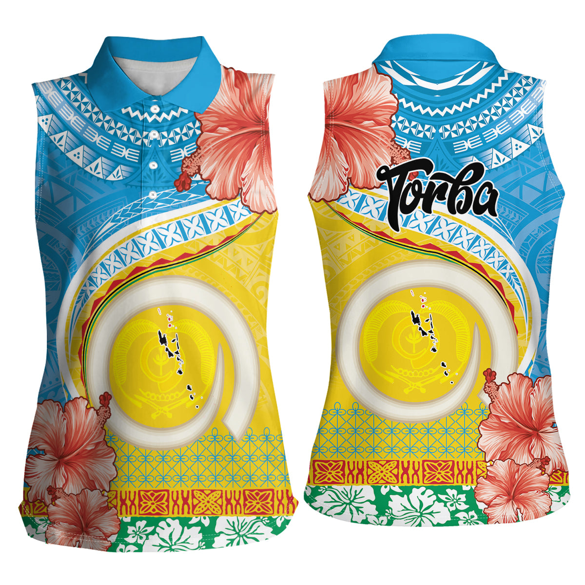 Torba Vanuatu Women Sleeveless Polo Shirt Hibiscus Sand Drawing with Pacific Pattern LT9 - Polynesian Pride