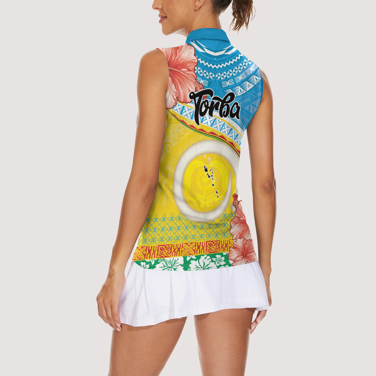 Torba Vanuatu Women Sleeveless Polo Shirt Hibiscus Sand Drawing with Pacific Pattern LT9 - Polynesian Pride