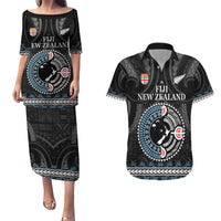 Custom Fiji and New Zealand Couples Matching Puletasi and Hawaiian Shirt Maori Fern Mix Tapa Tribal Unique LT9 Black - Polynesian Pride