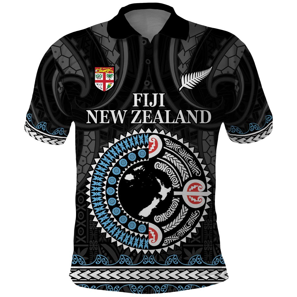 Custom Fiji and New Zealand Polo Shirt Maori Fern Mix Tapa Tribal Unique