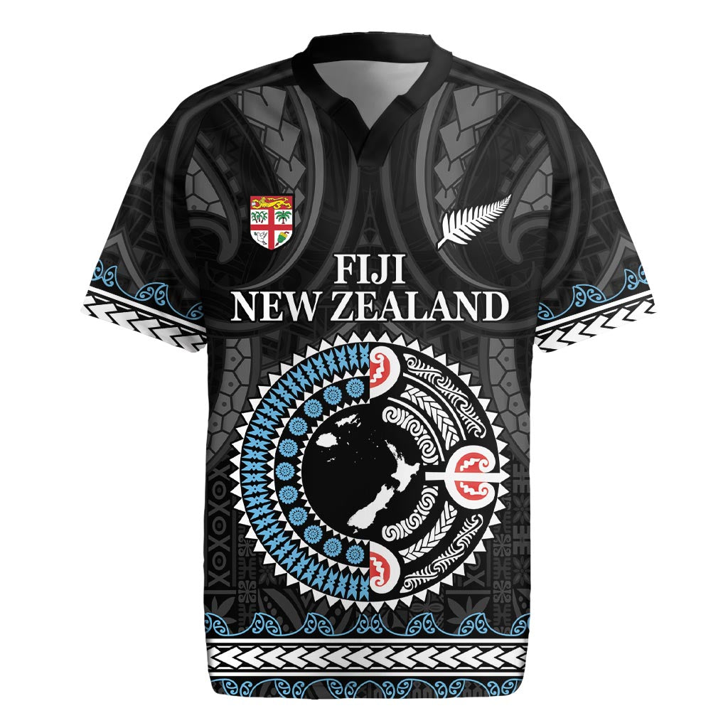 Custom Fiji and New Zealand Rugby Jersey Maori Fern Mix Tapa Tribal Unique