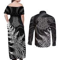 New Zealand Black Fern 7s Couples Matching Off Shoulder Maxi Dress and Long Sleeve Button Shirt History World Cup Sevens LT9 - Polynesian Pride