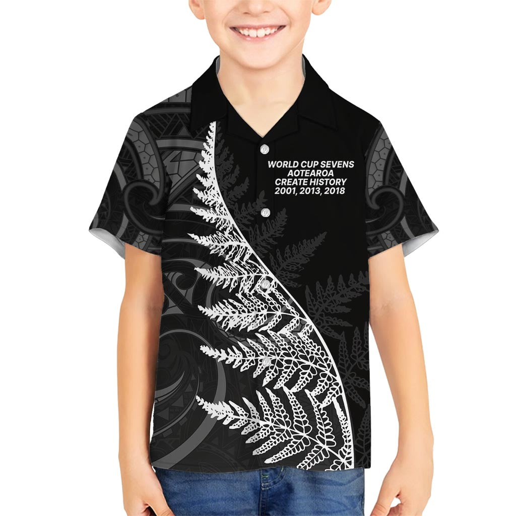 New Zealand Black Fern 7s Family Matching Off Shoulder Maxi Dress and Hawaiian Shirt History World Cup Sevens LT9 Son's Shirt Black - Polynesian Pride