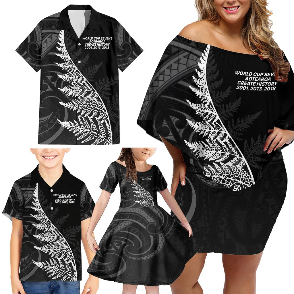 New Zealand Black Fern 7s Family Matching Off Shoulder Short Dress and Hawaiian Shirt History World Cup Sevens LT9 - Polynesian Pride