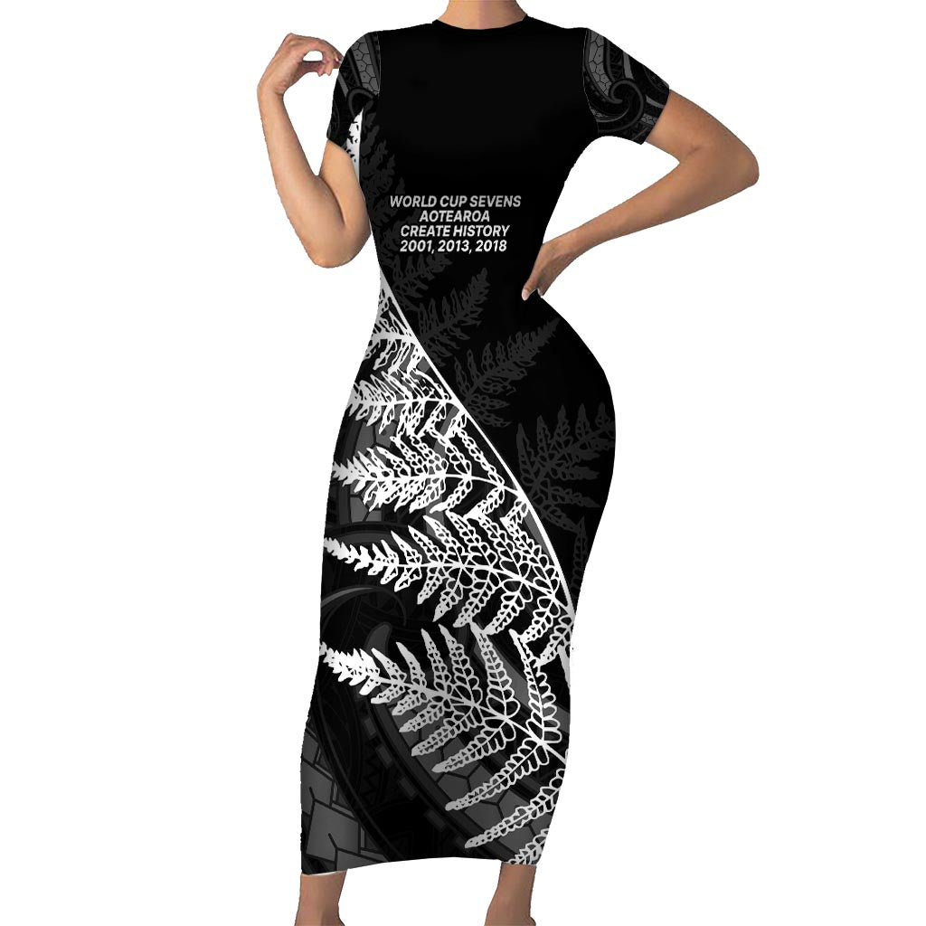New Zealand Black Fern 7s Family Matching Short Sleeve Bodycon Dress and Hawaiian Shirt History World Cup Sevens LT9 Mom's Dress Black - Polynesian Pride