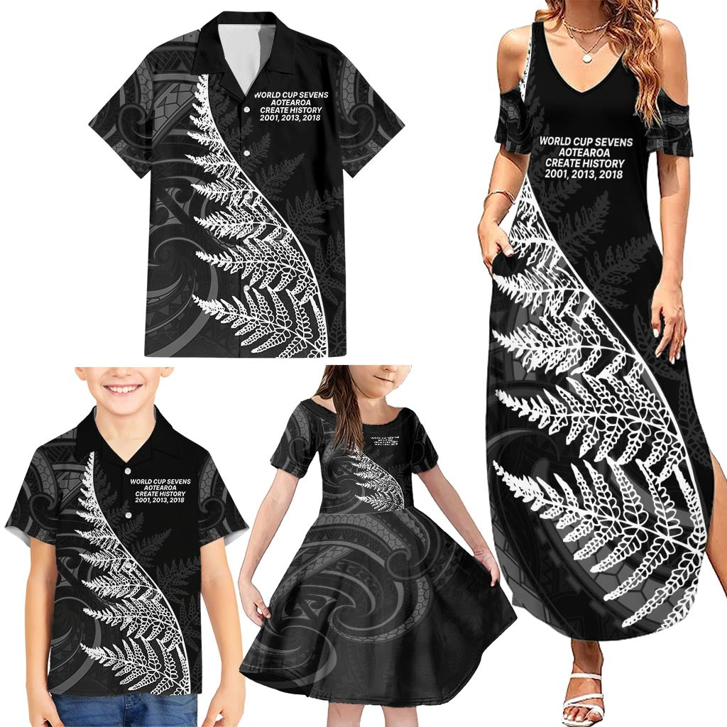 New Zealand Black Fern 7s Family Matching Summer Maxi Dress and Hawaiian Shirt History World Cup Sevens LT9 - Polynesian Pride