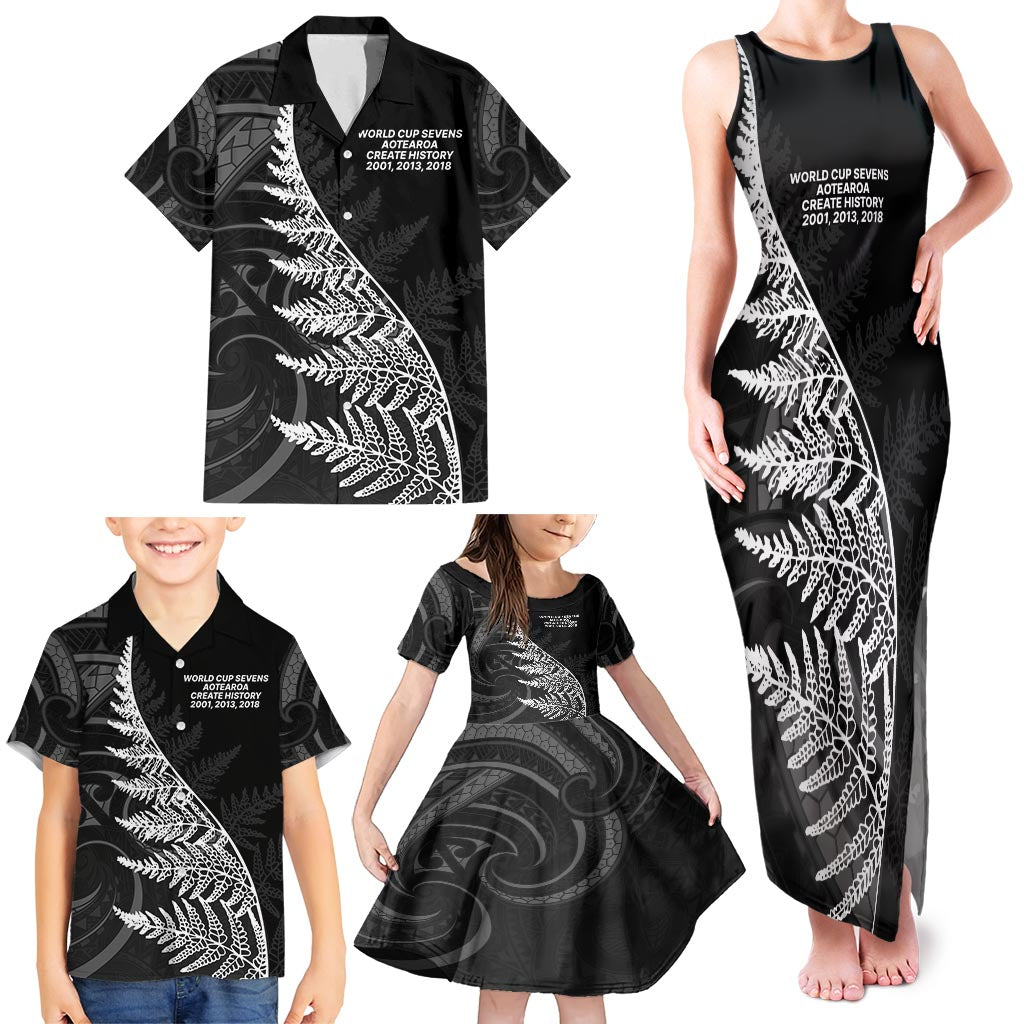 New Zealand Black Fern 7s Family Matching Tank Maxi Dress and Hawaiian Shirt History World Cup Sevens LT9 - Polynesian Pride
