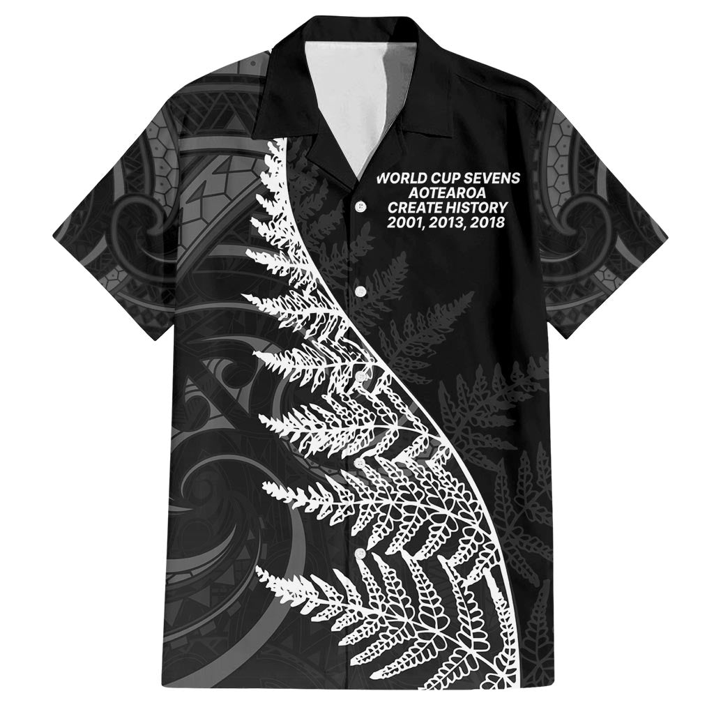 New Zealand Black Fern 7s Family Matching Tank Maxi Dress and Hawaiian Shirt History World Cup Sevens LT9 Dad's Shirt - Short Sleeve Black - Polynesian Pride