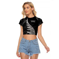 New Zealand Black Fern 7s Raglan Cropped T Shirt History World Cup Sevens LT9 Female Black - Polynesian Pride
