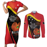Personalised Papua Niugini Tok Pisin Wik Couples Matching Short Sleeve Bodycon Dress and Long Sleeve Button Shirt LT9 Red - Polynesian Pride