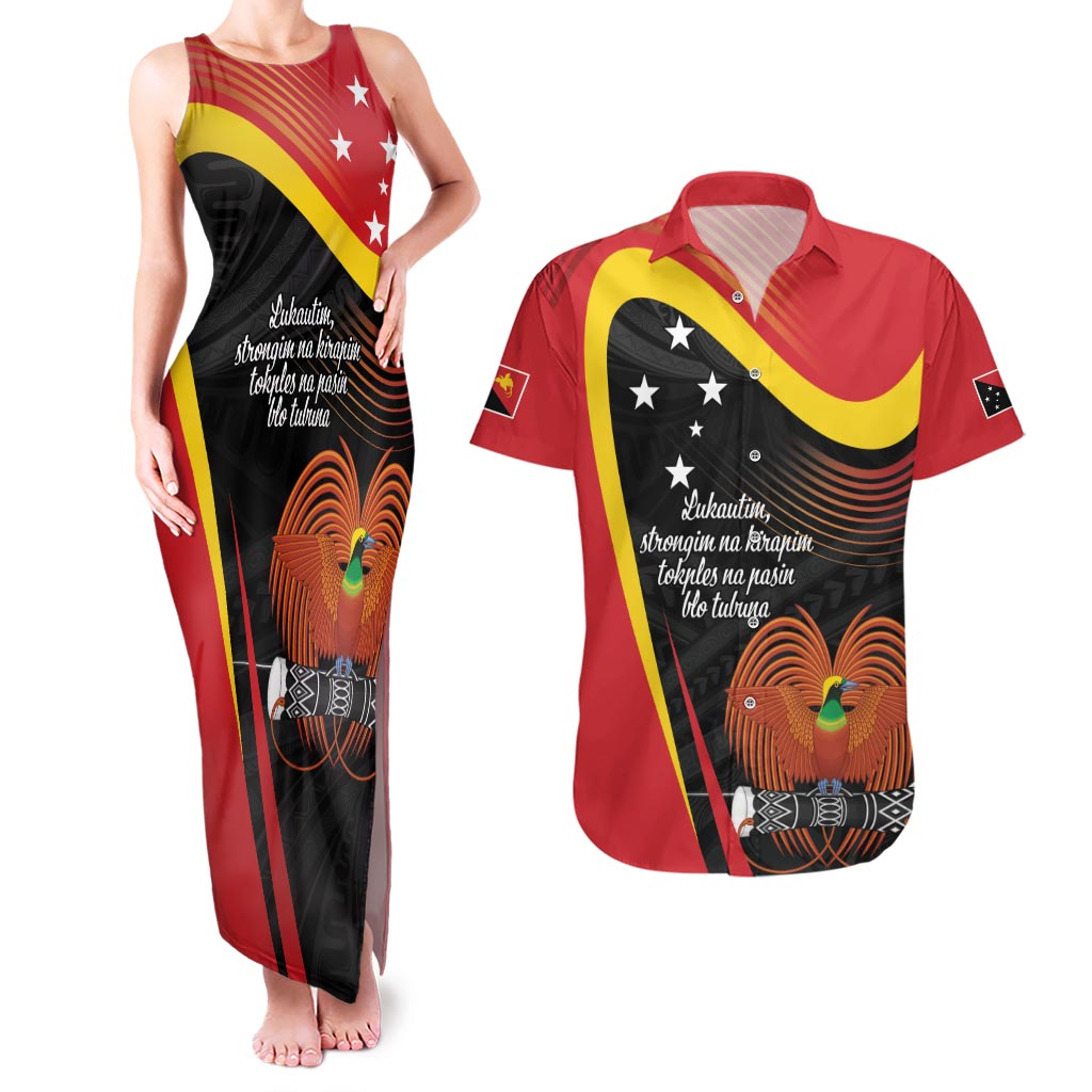 Personalised Papua Niugini Tok Pisin Wik Couples Matching Tank Maxi Dress and Hawaiian Shirt LT9 Red - Polynesian Pride