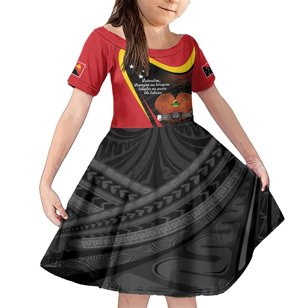 Personalised Papua Niugini Tok Pisin Wik Family Matching Off Shoulder Maxi Dress and Hawaiian Shirt LT9 Daughter's Dress Red - Polynesian Pride