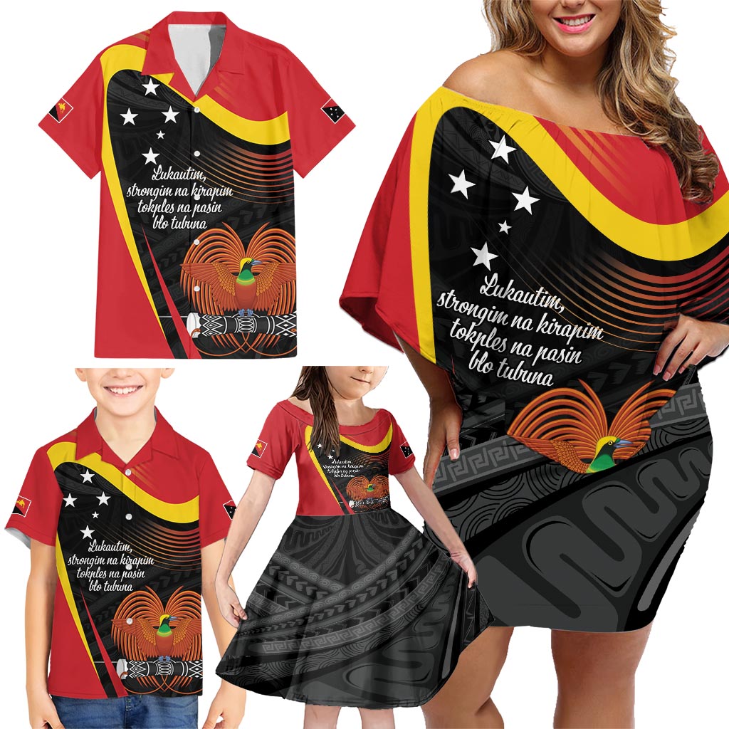 Personalised Papua Niugini Tok Pisin Wik Family Matching Off Shoulder Short Dress and Hawaiian Shirt LT9 - Polynesian Pride