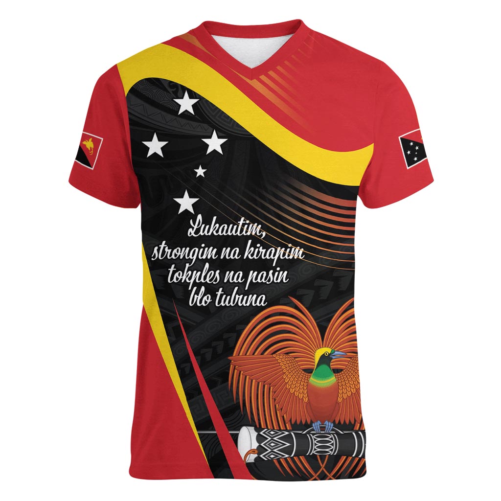 Personalised Papua Niugini Tok Pisin Wik Women V-Neck T-Shirt LT9 Female Red - Polynesian Pride
