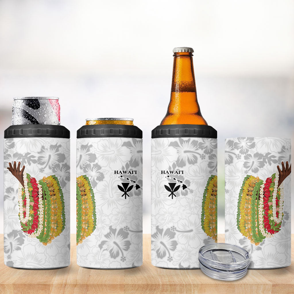 Hawaii Lei Kamehameha 4 in 1 Can Cooler Tumbler Ke'oke'o Seamless Pattern Hibiscus Flower
