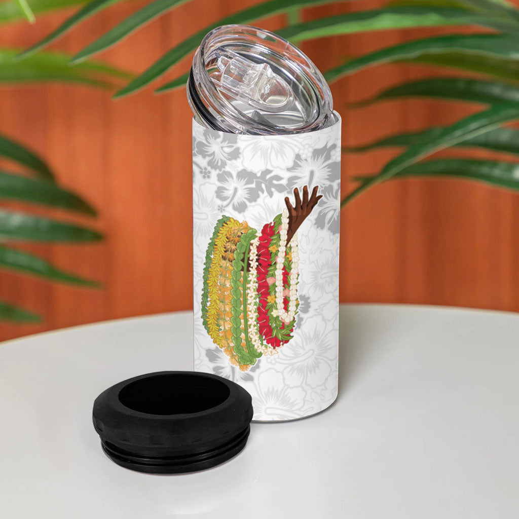 Hawaii Lei Kamehameha 4 in 1 Can Cooler Tumbler Ke'oke'o Seamless Pattern Hibiscus Flower