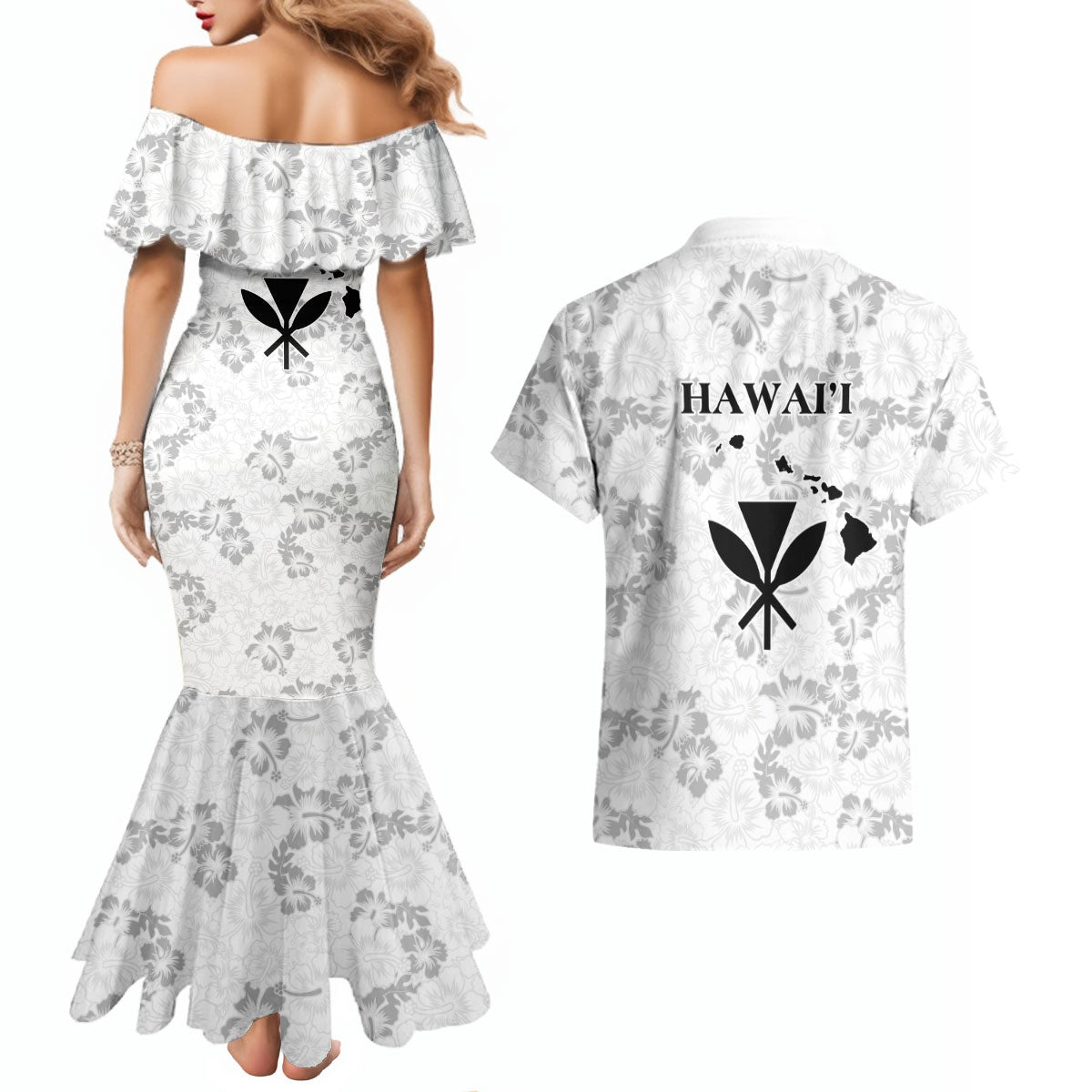 Hawaii Lei Kamehameha Couples Matching Mermaid Dress and Hawaiian Shirt Ke'oke'o Seamless Pattern Hibiscus Flower LT9 - Polynesian Pride
