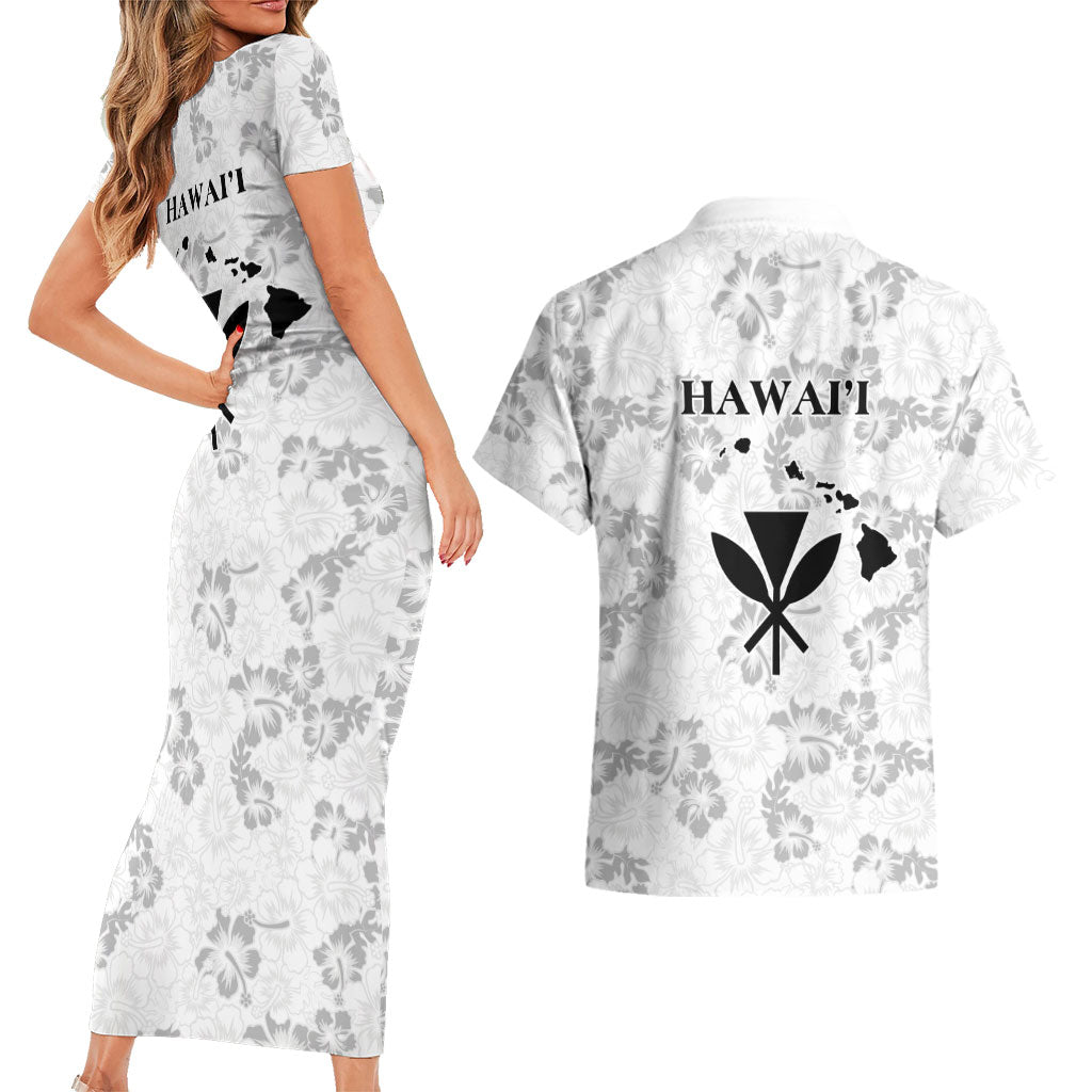 Hawaii Lei Kamehameha Couples Matching Short Sleeve Bodycon Dress and Hawaiian Shirt Ke'oke'o Seamless Pattern Hibiscus Flower LT9 - Polynesian Pride