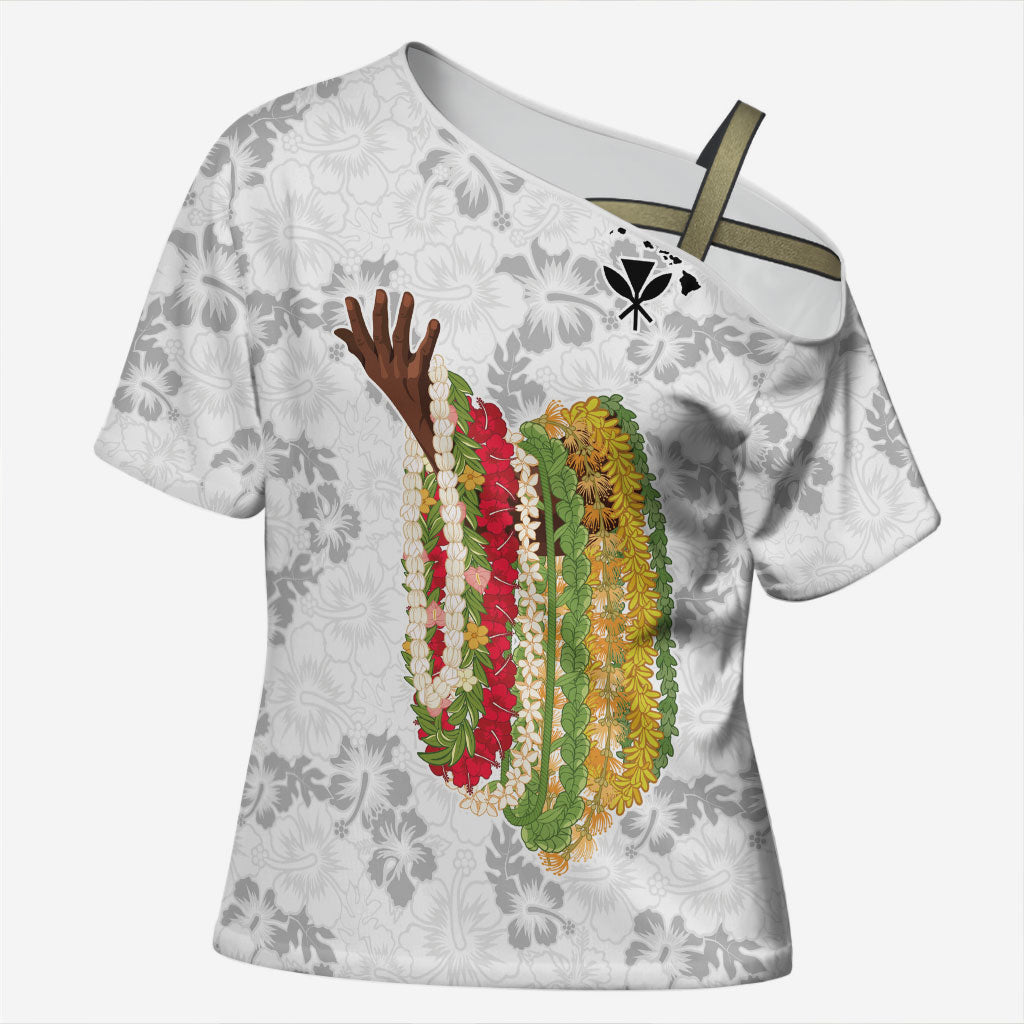 Hawaii Lei Kamehameha Cross Shoulder Shirt Ke'oke'o Seamless Pattern Hibiscus Flower