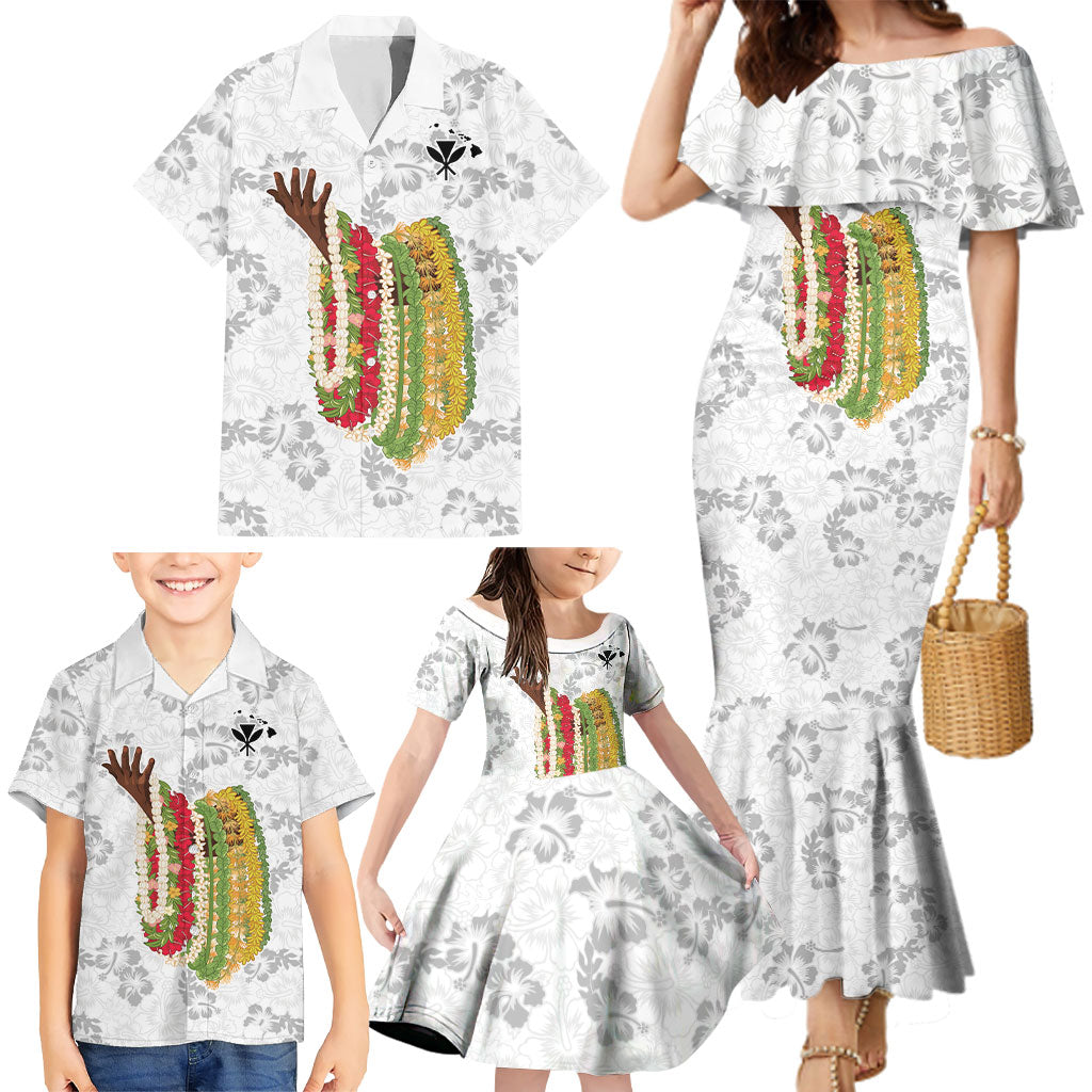 Hawaii Lei Kamehameha Family Matching Mermaid Dress and Hawaiian Shirt Ke'oke'o Seamless Pattern Hibiscus Flower