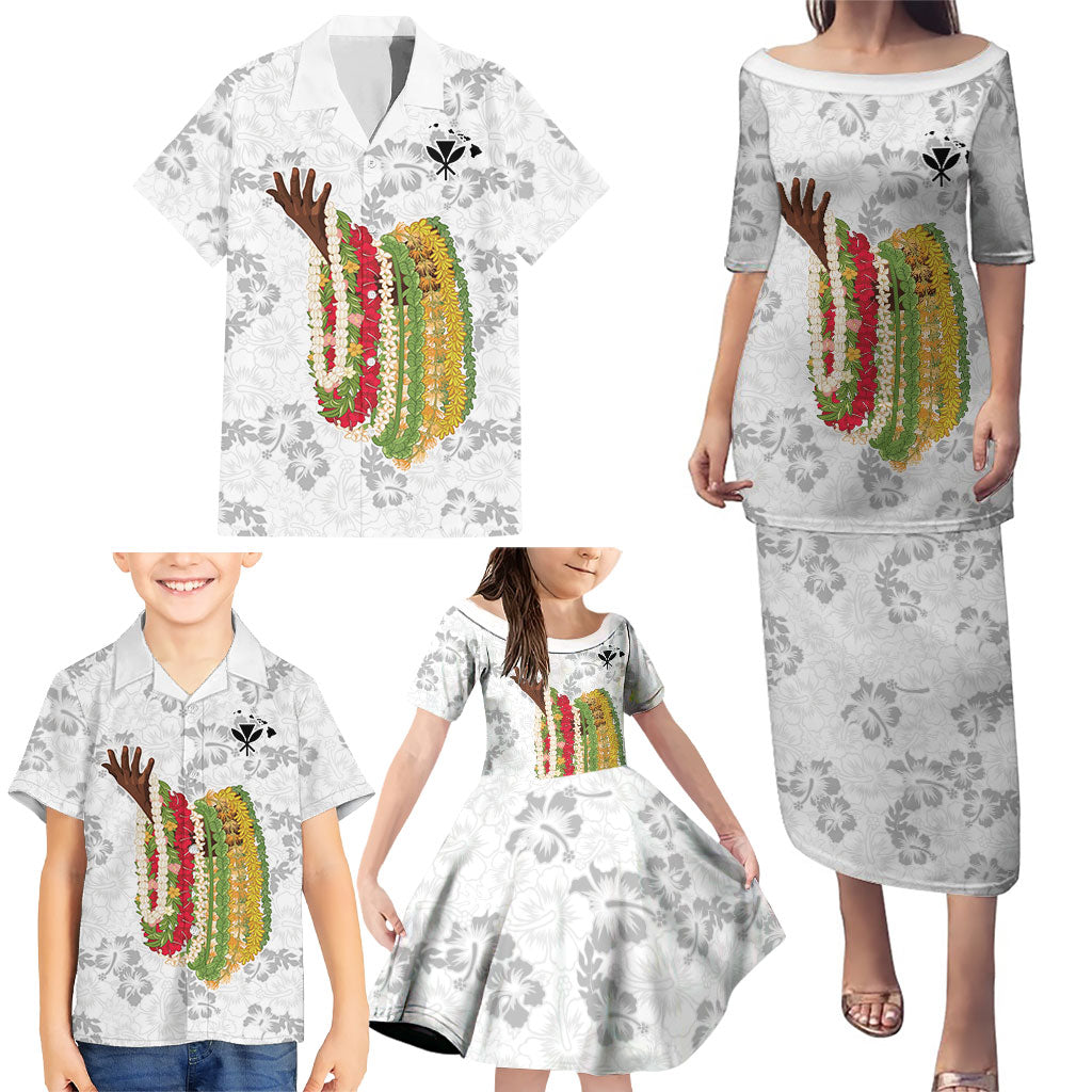 Hawaii Lei Kamehameha Family Matching Puletasi and Hawaiian Shirt Ke'oke'o Seamless Pattern Hibiscus Flower LT9 - Polynesian Pride