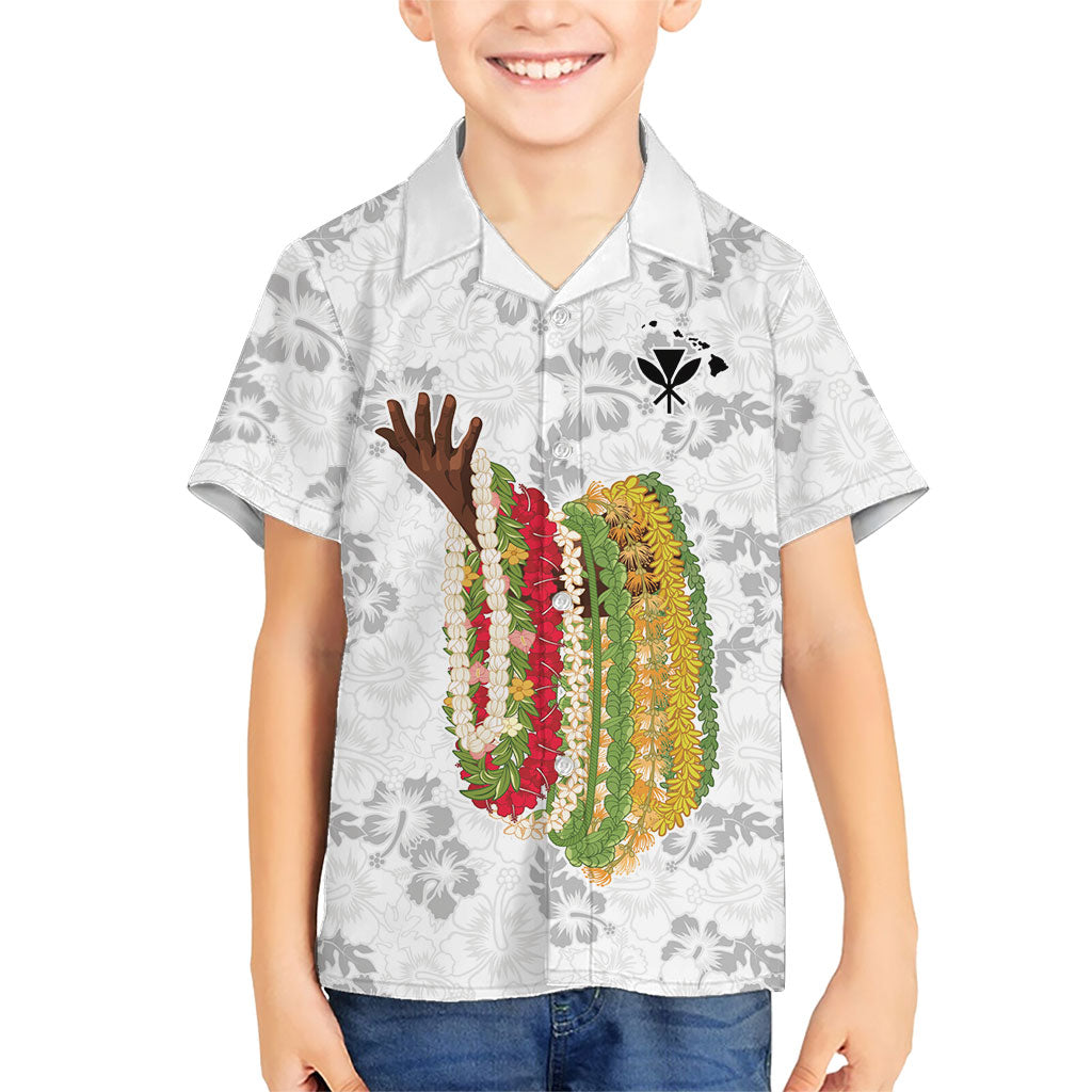 Hawaii Lei Kamehameha Family Matching Summer Maxi Dress and Hawaiian Shirt Ke'oke'o Seamless Pattern Hibiscus Flower LT9 Son's Shirt White - Polynesian Pride