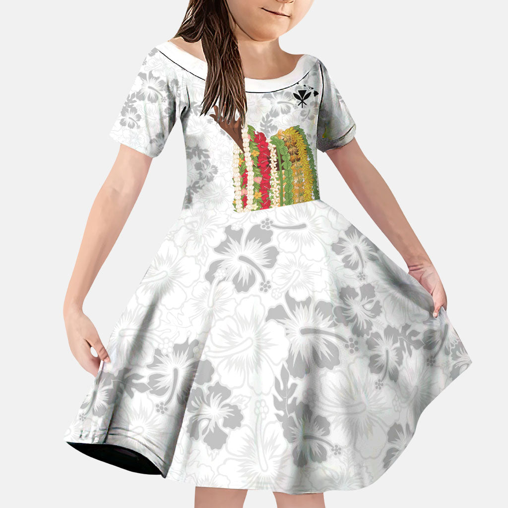 Hawaii Lei Kamehameha Family Matching Tank Maxi Dress and Hawaiian Shirt Ke'oke'o Seamless Pattern Hibiscus Flower LT9 Daughter's Dress White - Polynesian Pride