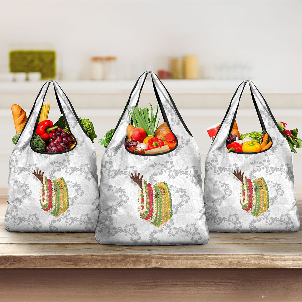 Hawaii Lei Kamehameha Grocery Bag Ke'oke'o Seamless Pattern Hibiscus Flower