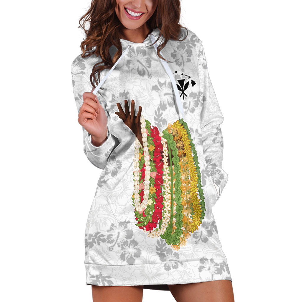 Hawaii Lei Kamehameha Hoodie Dress Ke'oke'o Seamless Pattern Hibiscus Flower