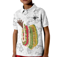 Hawaii Lei Kamehameha Kid Polo Shirt Ke'oke'o Seamless Pattern Hibiscus Flower LT9 Kid White - Polynesian Pride