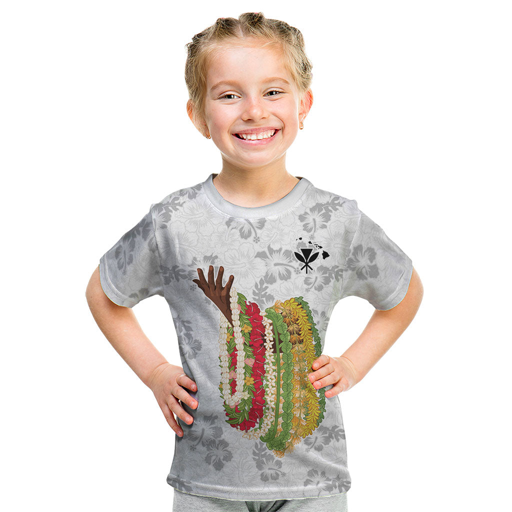 Hawaii Lei Kamehameha Kid T Shirt Ke'oke'o Seamless Pattern Hibiscus Flower LT9 White - Polynesian Pride