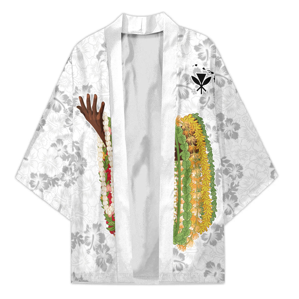Hawaii Lei Kamehameha Kimono Ke'oke'o Seamless Pattern Hibiscus Flower LT9 Unisex White - Polynesian Pride