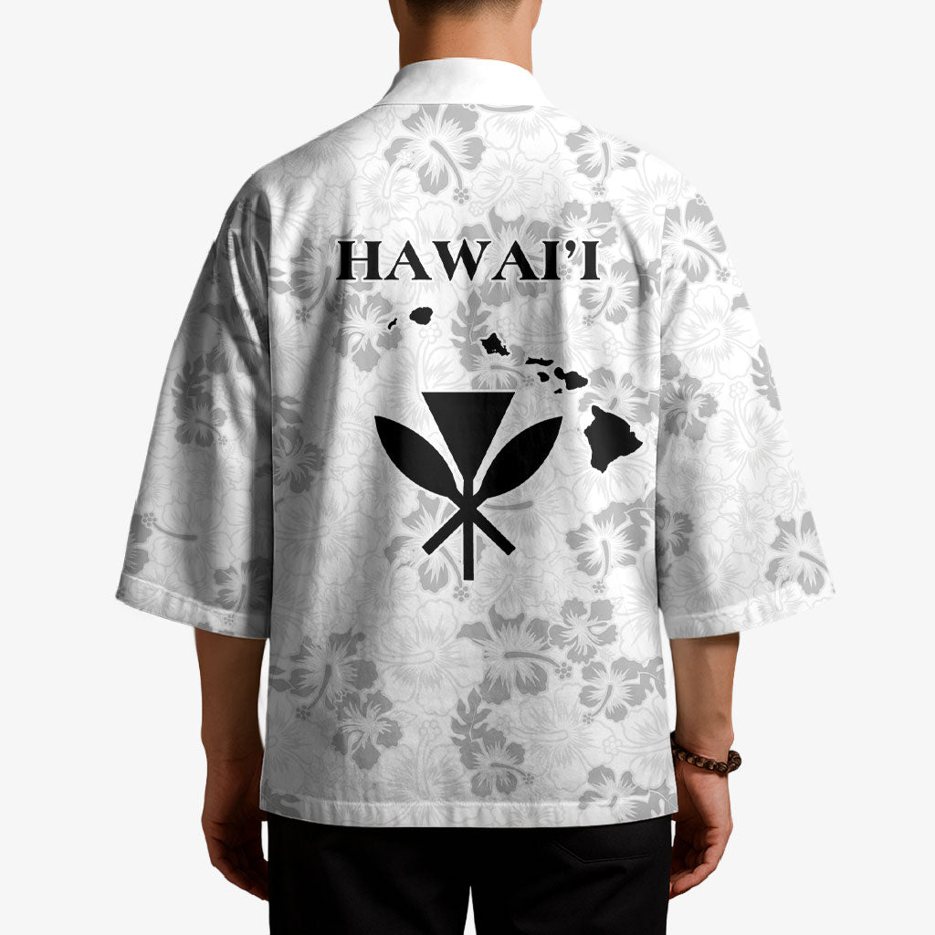 Hawaii Lei Kamehameha Kimono Ke'oke'o Seamless Pattern Hibiscus Flower LT9 - Polynesian Pride