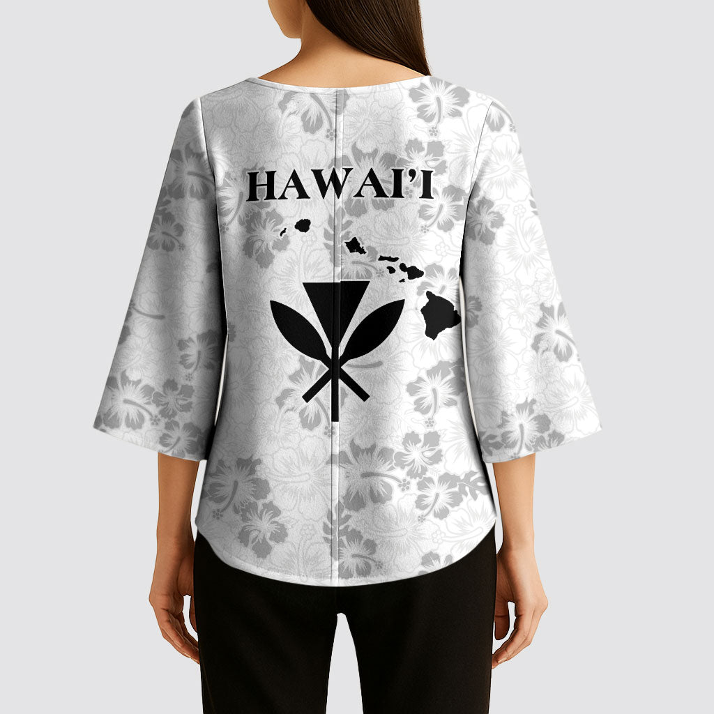 Hawaii Lei Kamehameha Kimono Sleeve Blouse Ke'oke'o Seamless Pattern Hibiscus Flower