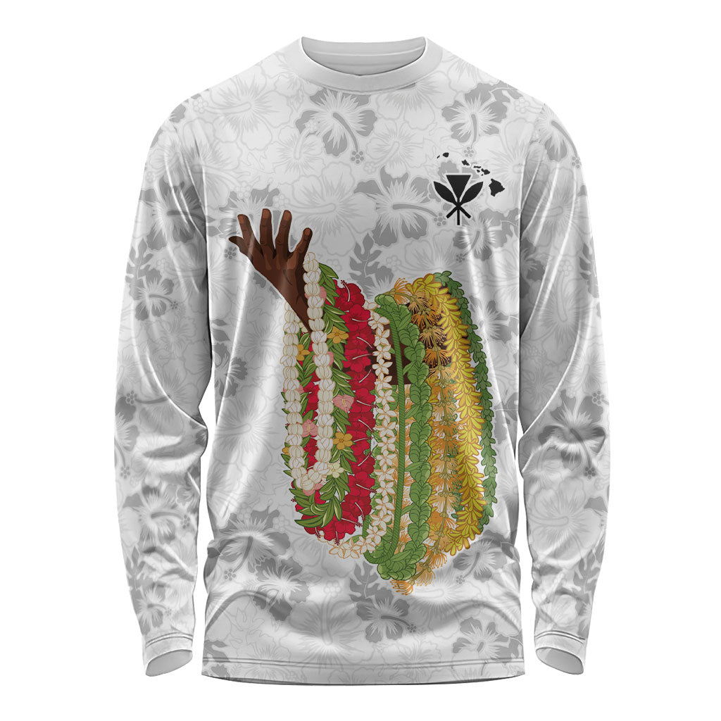 Hawaii Lei Kamehameha Long Sleeve Shirt Ke'oke'o Seamless Pattern Hibiscus Flower LT9 Unisex White - Polynesian Pride