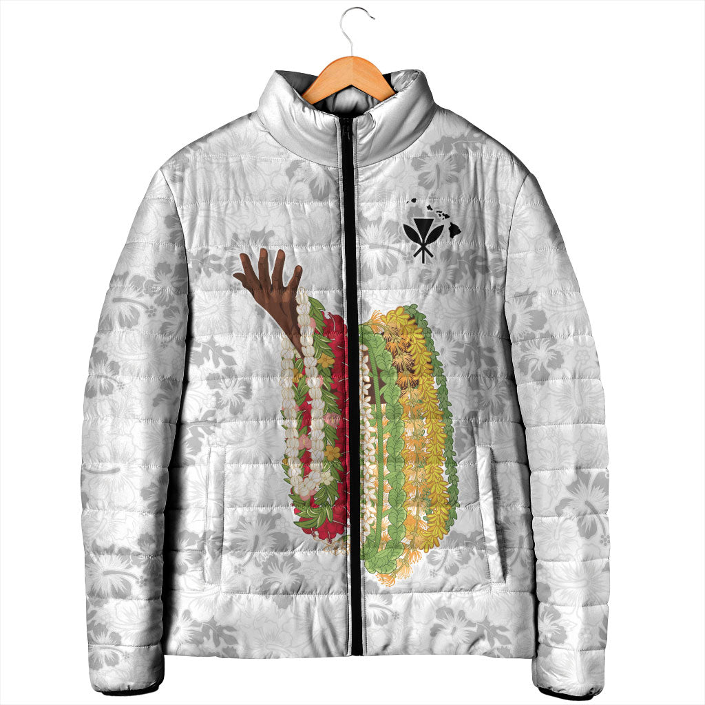 Hawaii Lei Kamehameha Padded Jacket Ke'oke'o Seamless Pattern Hibiscus Flower