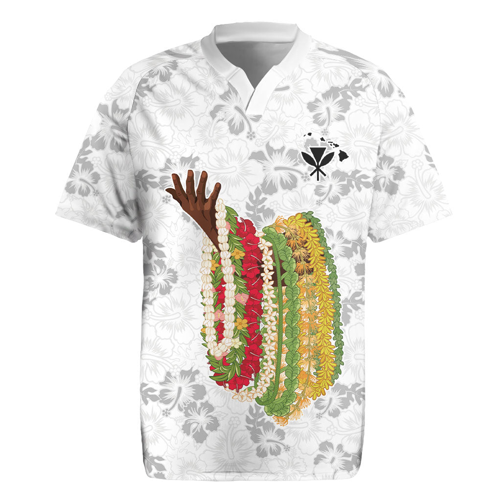 Hawaii Lei Kamehameha Rugby Jersey Ke'oke'o Seamless Pattern Hibiscus Flower LT9 White - Polynesian Pride