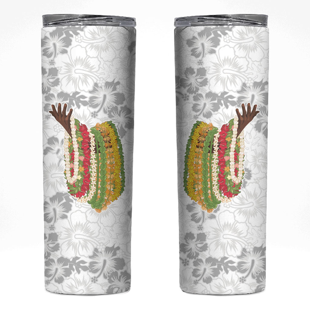 Hawaii Lei Kamehameha Skinny Tumbler Ke'oke'o Seamless Pattern Hibiscus Flower LT9 White - Polynesian Pride
