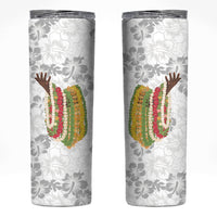 Hawaii Lei Kamehameha Skinny Tumbler Ke'oke'o Seamless Pattern Hibiscus Flower LT9 White - Polynesian Pride