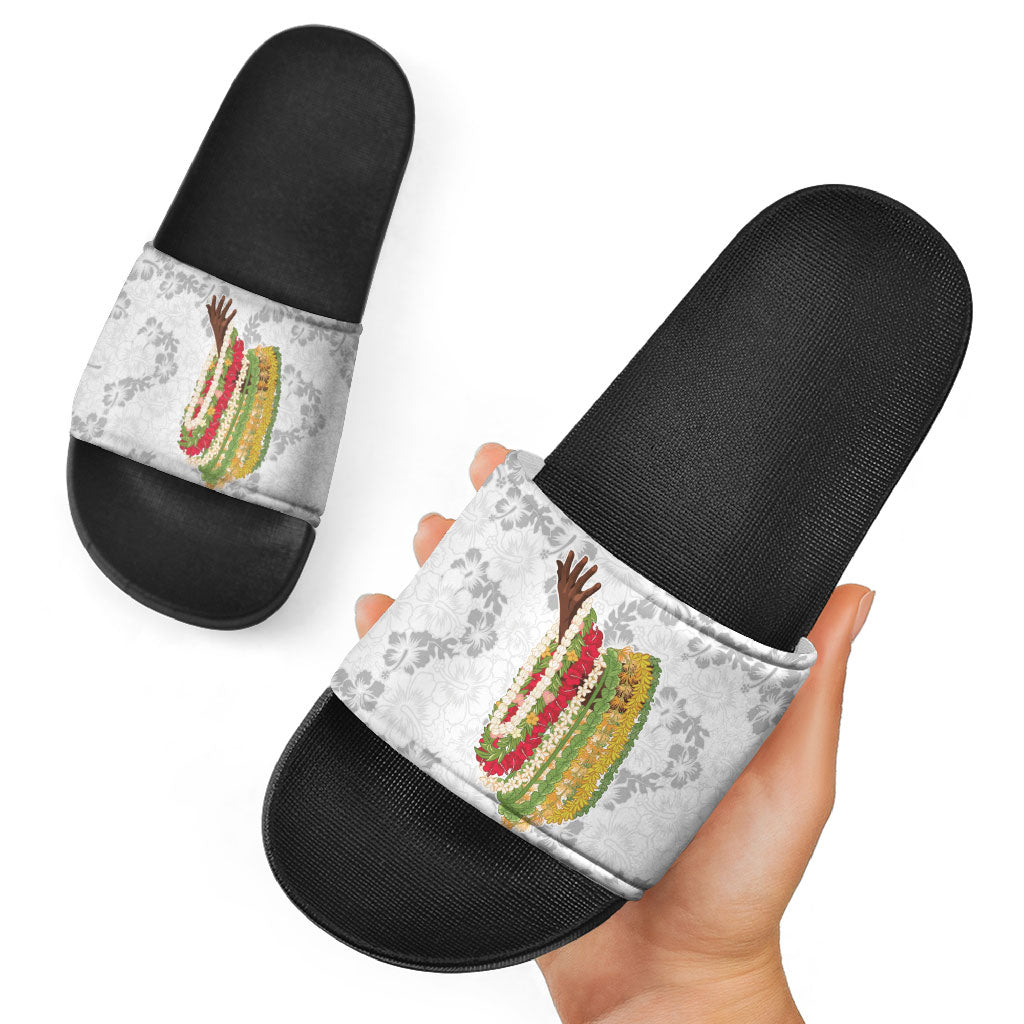 Hawaii Lei Kamehameha Slide Sandals Ke'oke'o Seamless Pattern Hibiscus Flower LT9 - Polynesian Pride