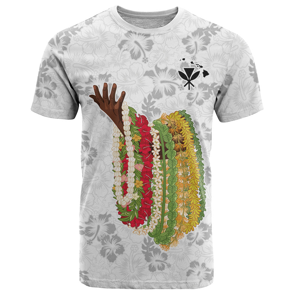 Hawaii Lei Kamehameha T Shirt Ke'oke'o Seamless Pattern Hibiscus Flower LT9 White - Polynesian Pride