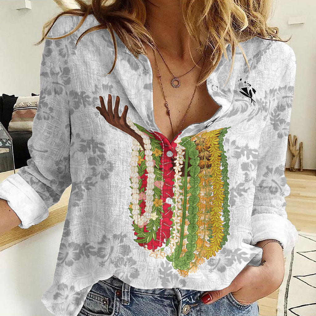 Hawaii Lei Kamehameha Women Casual Shirt Ke'oke'o Seamless Pattern Hibiscus Flower